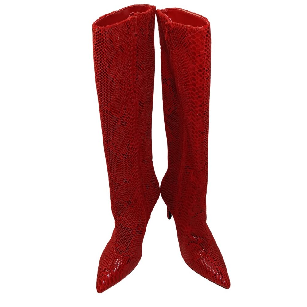 Thalia Sodi Red Snakeskin Heeled Boots- 8.5